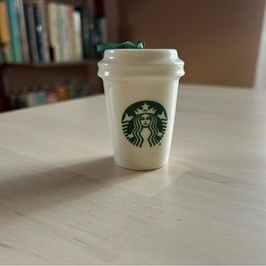 Starbucks White Coffee Cup Holidays Ceramic Ornament - 2015